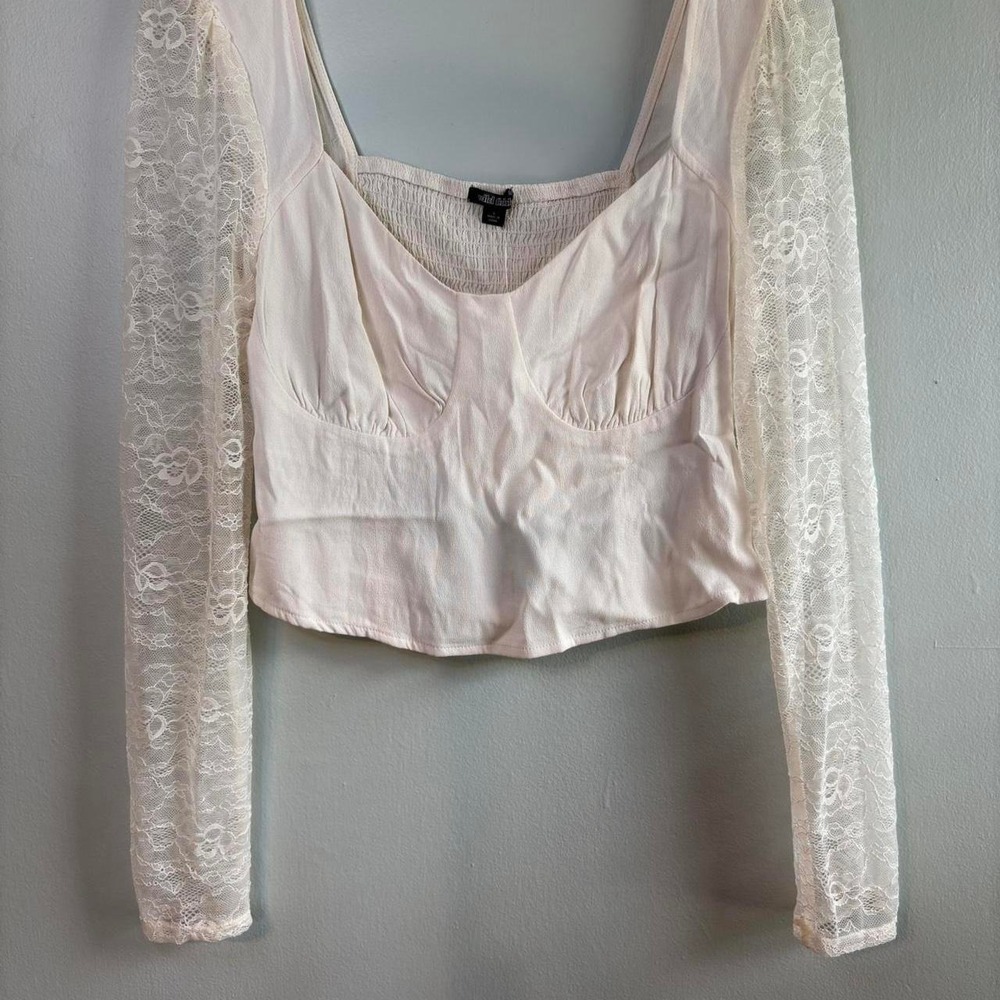 Wild Fable Lace Sleeve Corset Crop Top Off White Coquette Cottagecore Large NWT